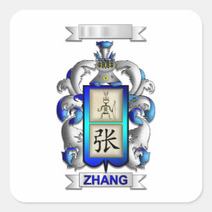 Adesivo Quadrado Sobrenome Zhang e Escudo