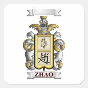 Adesivo Quadrado Sobrenome Zhao e Escudo