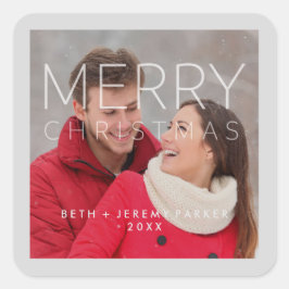 Adesivo Quadrado Sobreposição moderna de Natal feliz e sua foto