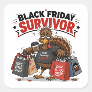 Adesivo Quadrado Sobrevivente da Black Friday Peru Shopping Humor D