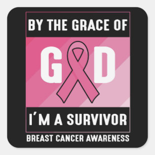 Adesivo Quadrado Sobrevivente do Câncer de Mama Pela Graça de Deus