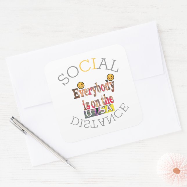 Adesivo Quadrado Sobreviveremos à COVID-19: Uma mensagem de resistê (Envelope)