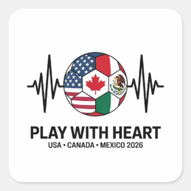 Adesivo Quadrado Soccer Heartbeat USA Canada Mexico 2026 (Frente)
