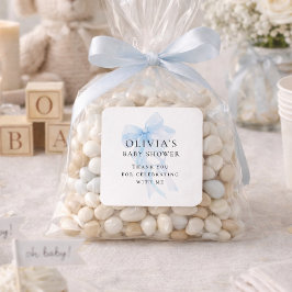 Adesivo Quadrado Soft Blue Bow Text Thank You Baby Shower