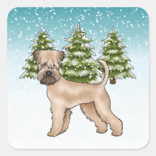 Adesivo Quadrado Soft-Coated Wheaten Terrier Floresta de Inverno Ne