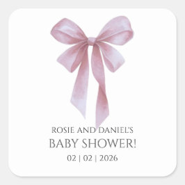 Adesivo Quadrado Soft Pink Bow Girl Baby Shower