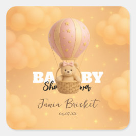 Adesivo Quadrado Soft Pink Pastel Teddy Bear Baby Shower