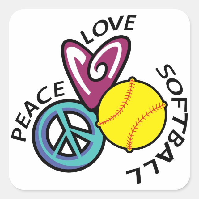 Adesivo Quadrado Softball Peace Love (Frente)
