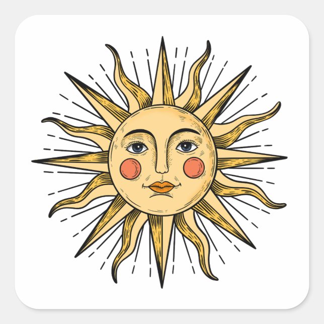 Adesivo Quadrado Sol amarelo com rosto (Frente)