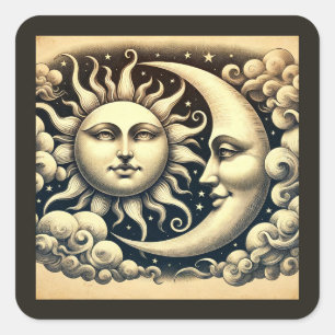 Adesivo Quadrado Sol & Lua Celestiais Vintage
