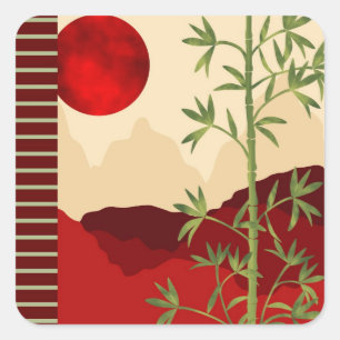 Adesivo Quadrado Sol vermelho de bambu verde