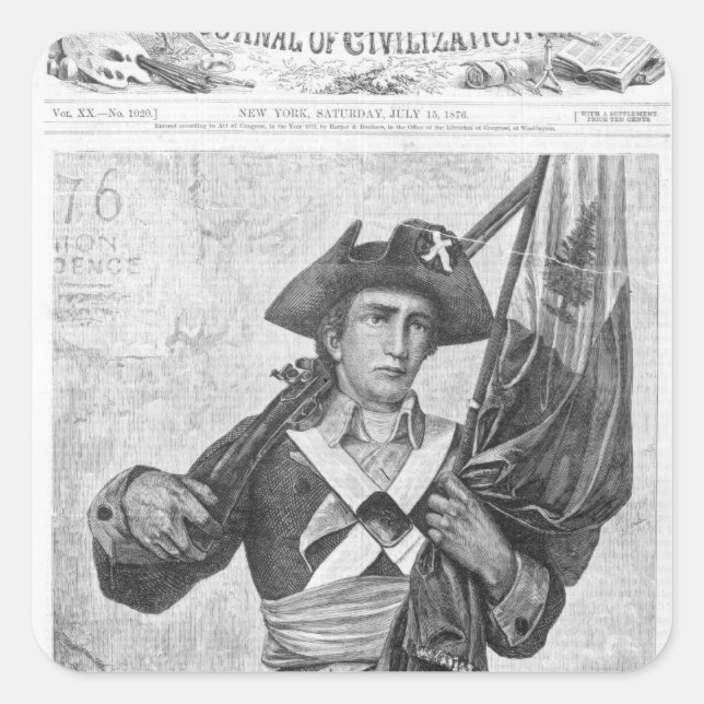 Adesivo Quadrado Soldado continental segurando uma bandeira de mosq (Frente)