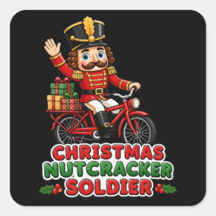Adesivo Quadrado Soldado Quebra-Nozes de Natal Andando de Bicicleta