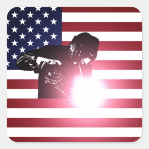 Adesivo Quadrado Soldador e bandeira americana