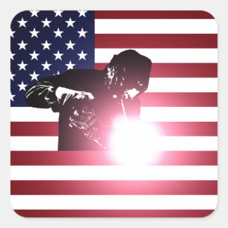 Adesivo Quadrado Solder e Bandeira Americana