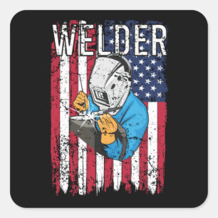 Adesivo Quadrado Solder Vintage EUA Flag Welder