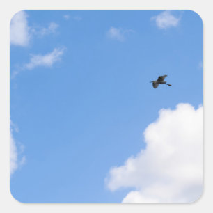 Adesivo Quadrado Solitary Bird Soaring Through Bright Blue Sky with