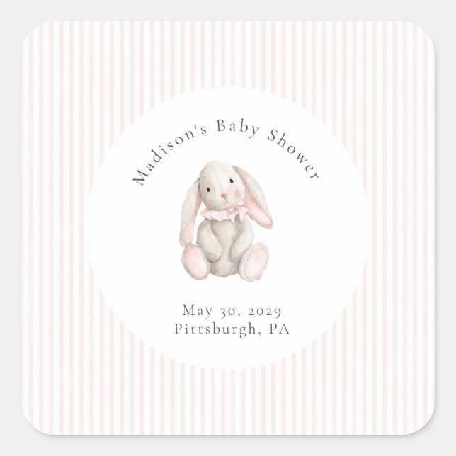 Adesivo Quadrado Some Bunny Sweet Pink Baby Shower  (Frente)