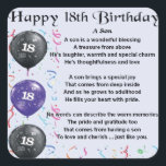 Adesivo Quadrado Son Poem 18th Birthday Design<br><div class="desc">Um presente de excelente para um filho no seu aniversário de 18 anos</div>