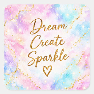 Adesivo Quadrado Sonhar Criar Brilho Pastel Aquarela Dourado Rosa