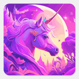 Adesivo Quadrado Sonhos de Roxo e Rosa do Unicórnio Mágico