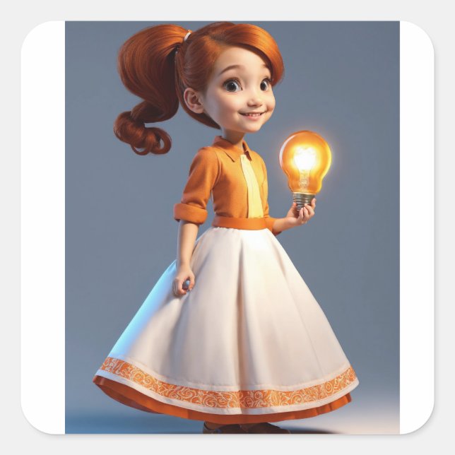 Adesivo Quadrado "Sonhos Radiantes: Garota Barbie com Vinheta-Lâmpa (Frente)