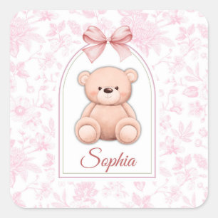 Adesivo Quadrado Sophia   Design de Enfermeiro de Urso Rosa Persona