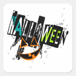 Adesivo Quadrado Sorriso Abstrato de Jack O' Lantern Halloween