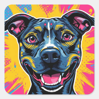 Adesivo Quadrado Sorriso de arte pop - O poder de um cachorro feliz