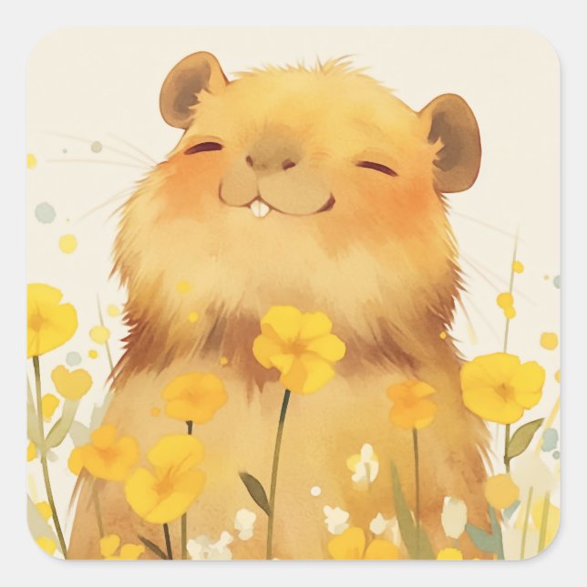 Adesivo Quadrado Sorriso Fofo de Capivara (Frente)