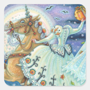 Adesivo Quadrado SORTE DE SONO, FOLHA DE VESTIDO UNICORN Squ