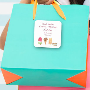 Adesivo Quadrado Sorvete de Aquarela e Obrigados de Aniversário