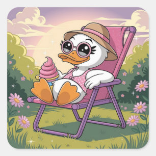 Adesivo Quadrado Sorvete de verão comendo pata