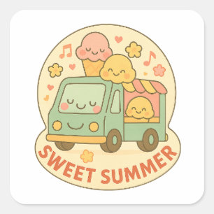 Adesivo Quadrado Sorvete Kawaii Truck Sweet Summer Sticker