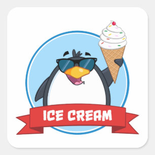 Adesivo Quadrado Sorvete Pinguim Óculos escuros Vinheta quadrada