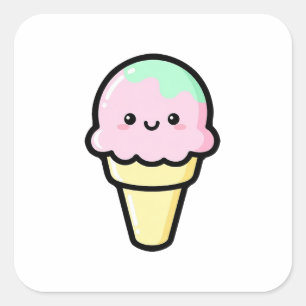 Adesivo Quadrado Sorvete Sorridente – Ilustração Kawaii Fofa