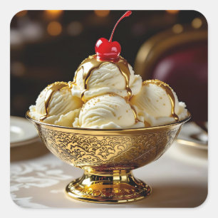 Adesivo Quadrado Sorvete Sundae com Vazio Xarope Dourado