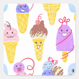 Adesivo Quadrado Sorvetes Kawaii, um padrão bonito e perfeito.