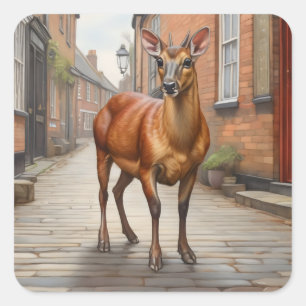 Adesivo Quadrado Southern Red Muntjac na rua de pedra-de-vidro