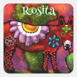 Adesivo Quadrado Southwest Talavera-Style Donkey Personalized