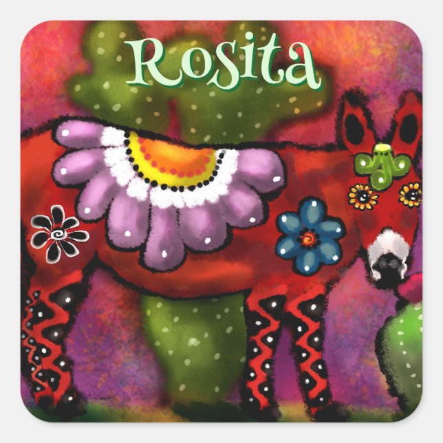Adesivo Quadrado Southwest Talavera-Style Donkey Personalized (Frente)