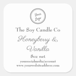 Adesivo Quadrado Soy Candle Personalizada Adicionar Seu Logotipo
