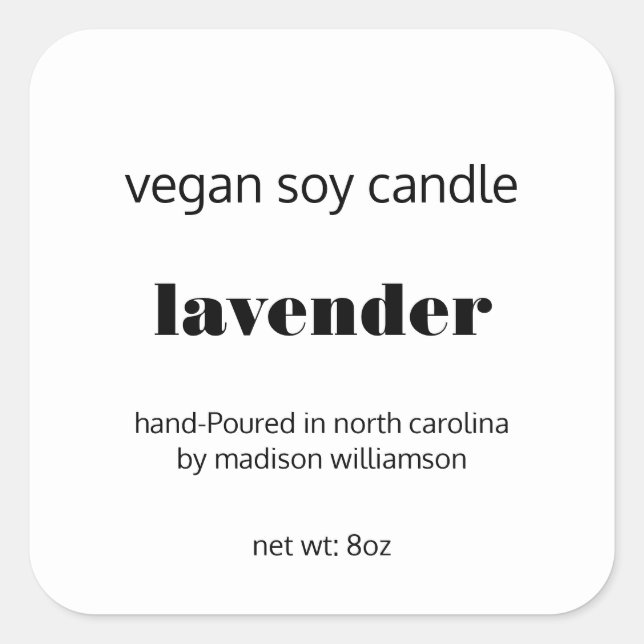 Adesivo Quadrado Soy Candle | Simples Preto e Branco Personalizado  (Frente)