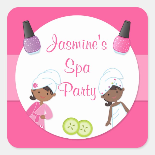 Adesivo Quadrado Spa Party Favor Sticker (Frente)