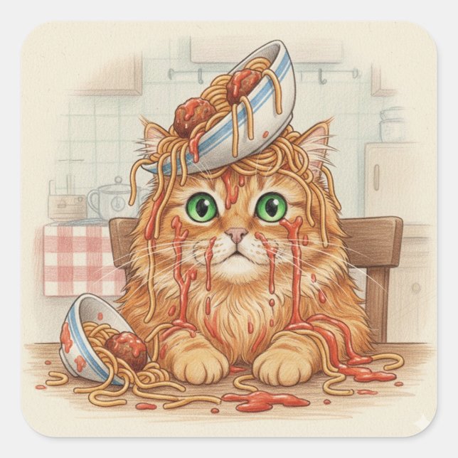 Adesivo Quadrado Spaghetti Kitty, Orange, Stickers (Frente)