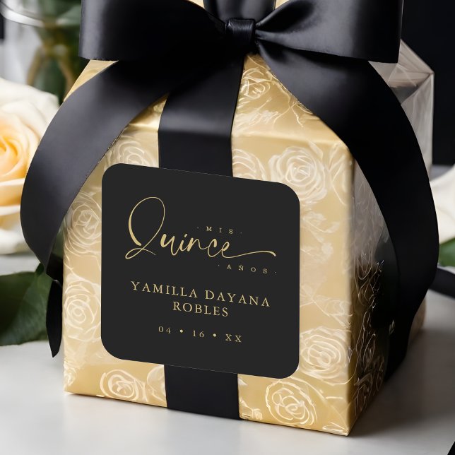 Adesivo Quadrado Spanish Trendy Calligraphy Quinceañera Mis XV Años (Spanish Trendy Calligraphy Quinceañera Mis XV Años Quote Square Sticker.)