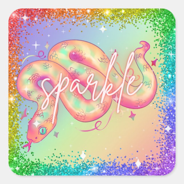 Adesivo Quadrado "Sparkle" Cobra Rainbow Sticker (Frente)
