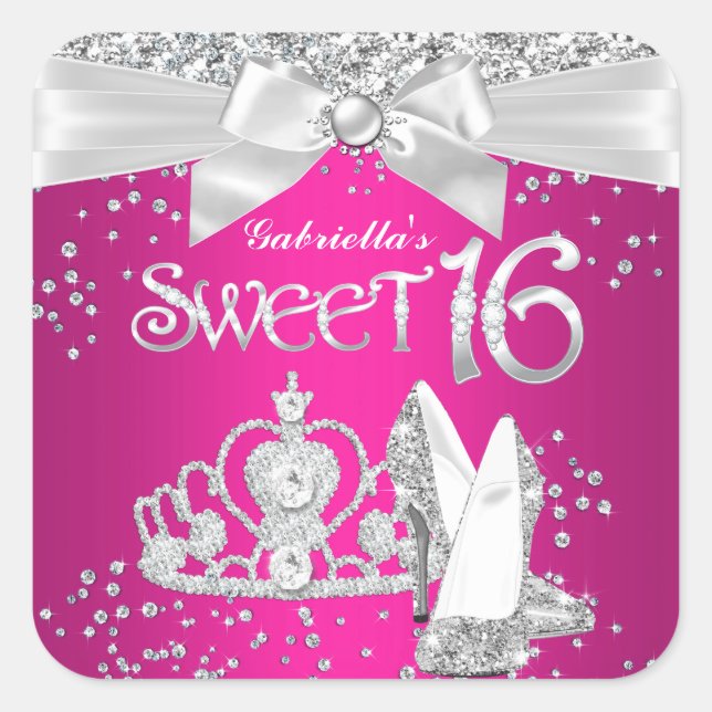 Adesivo Quadrado Sparkle Tiara Heels Sweet 16 Sticker (Frente)