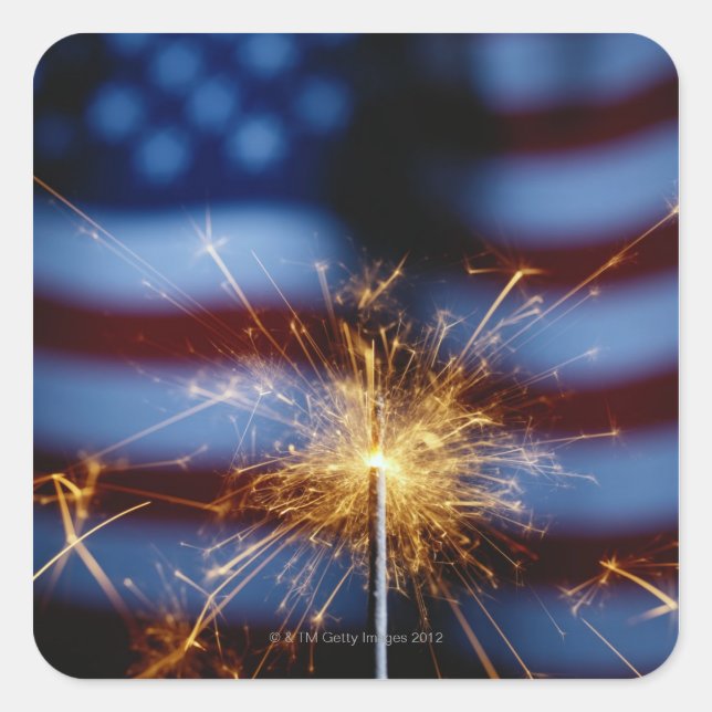 Adesivo Quadrado Sparkler com bandeira americana (Frente)