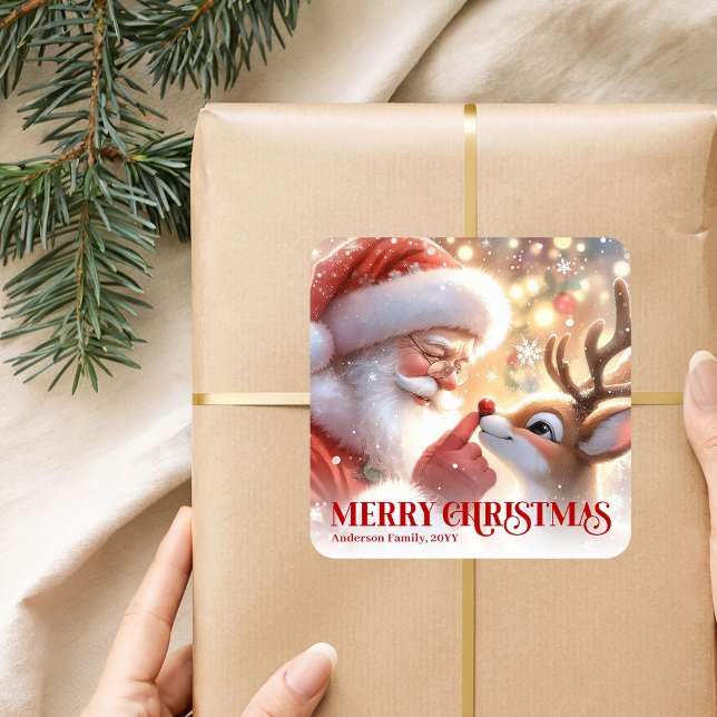Adesivo Quadrado Sparkling Santa Rudolph Personalized Christmas   (Sparkling Santa Rudolph Personalized Christmas Sticker)